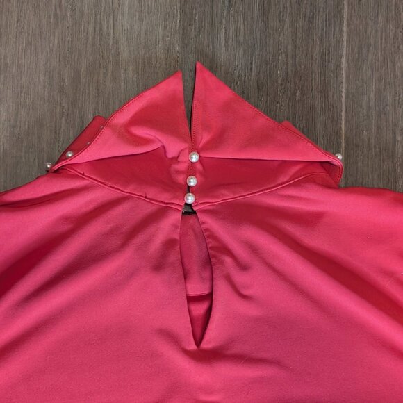 Karl Lagerfeld, High Collar Sleeveless Blouse, Pearl Details, Red, Sz XL - Picture 6 of 10